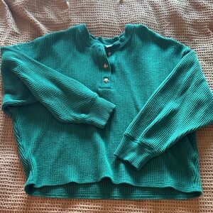 Women's green waffle long sleeve
